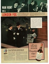 1939 Canadian Club Whiskey Man hunt in London Fog Vintage Print Ad
