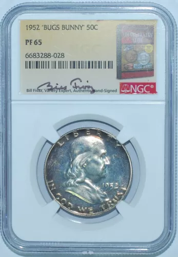 1952 NGC PR65 FS-403 Bugs Bunny Bill FIvaz Signed Label Franklin Half Dollar