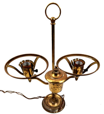 Vintage Heavy Brass Student Double Light Electrified Library Table Lamp no shade