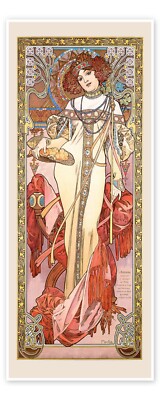 Die vier Jahreszeiten Herbst Alfons Mucha Vintage Poster Druck Deko Kunst Bild A4
