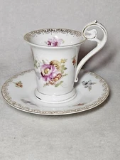 1890's Antique Dresden Rosenthal Gilt Hand Painted Demitasse Cup & Saucer