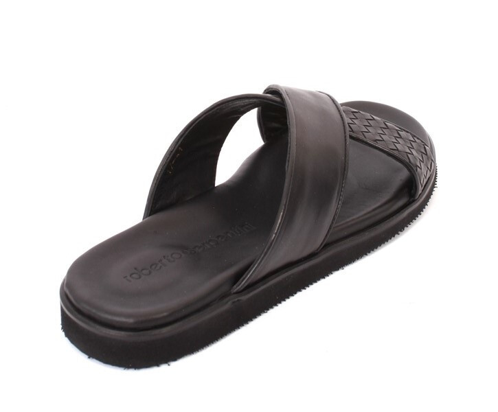 Roberto Serpentini 1700 Black Leather Slides Men Comfort  display picture 1