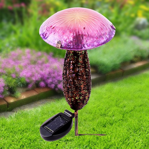 Mushroom Solar Lights Outdoor Stake-Garden Decor Garden Stake Metal and Glass - Picture 9 of 15