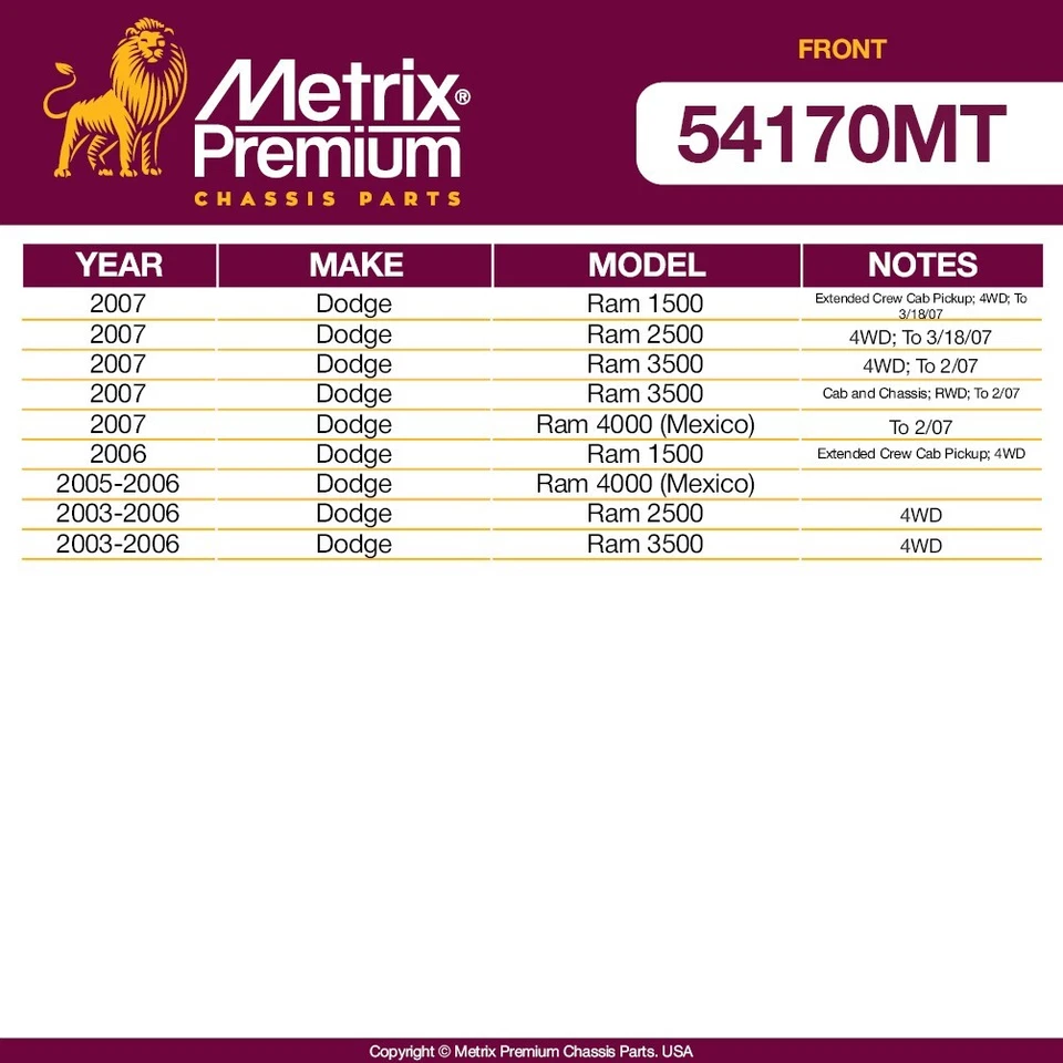 Barra de oruga delantera para Dodge Ram 2500 3500 2004-2007 4x4 05-07 4000 DS300012 Foto 2 de 4