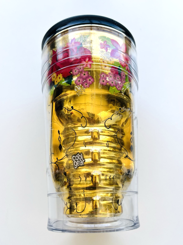 Gold day of the dead sugar skull tumbler Cool gear cup with lid - Bild 4 von 13