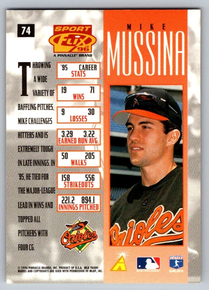 1996 Sportflix - Mike Mussina #74 - Image 2 of 2