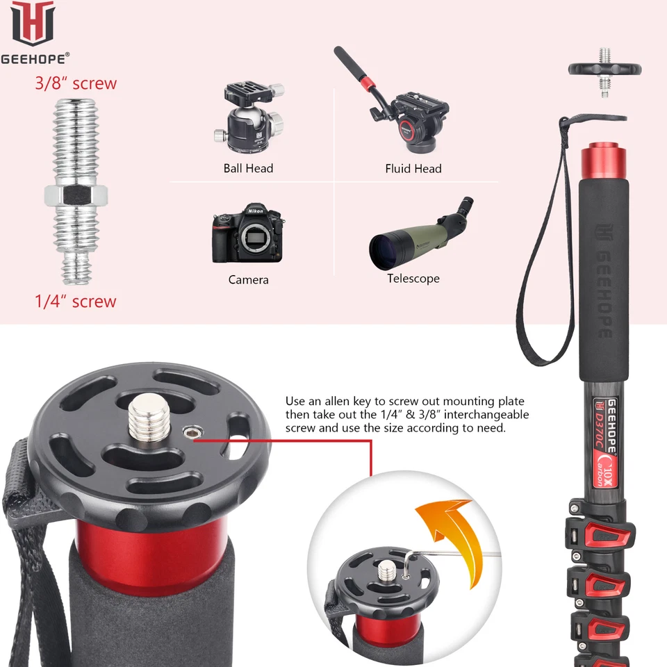 Professional Carbon Fiber Monopod 4-Section Leg for DSLR Camcorder D260C/D370C - image 4 of 4