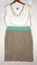 Anne Klein Dress Womens 6 Sheath Cap Sleeve Color block Lined Cowl Neck Workwear