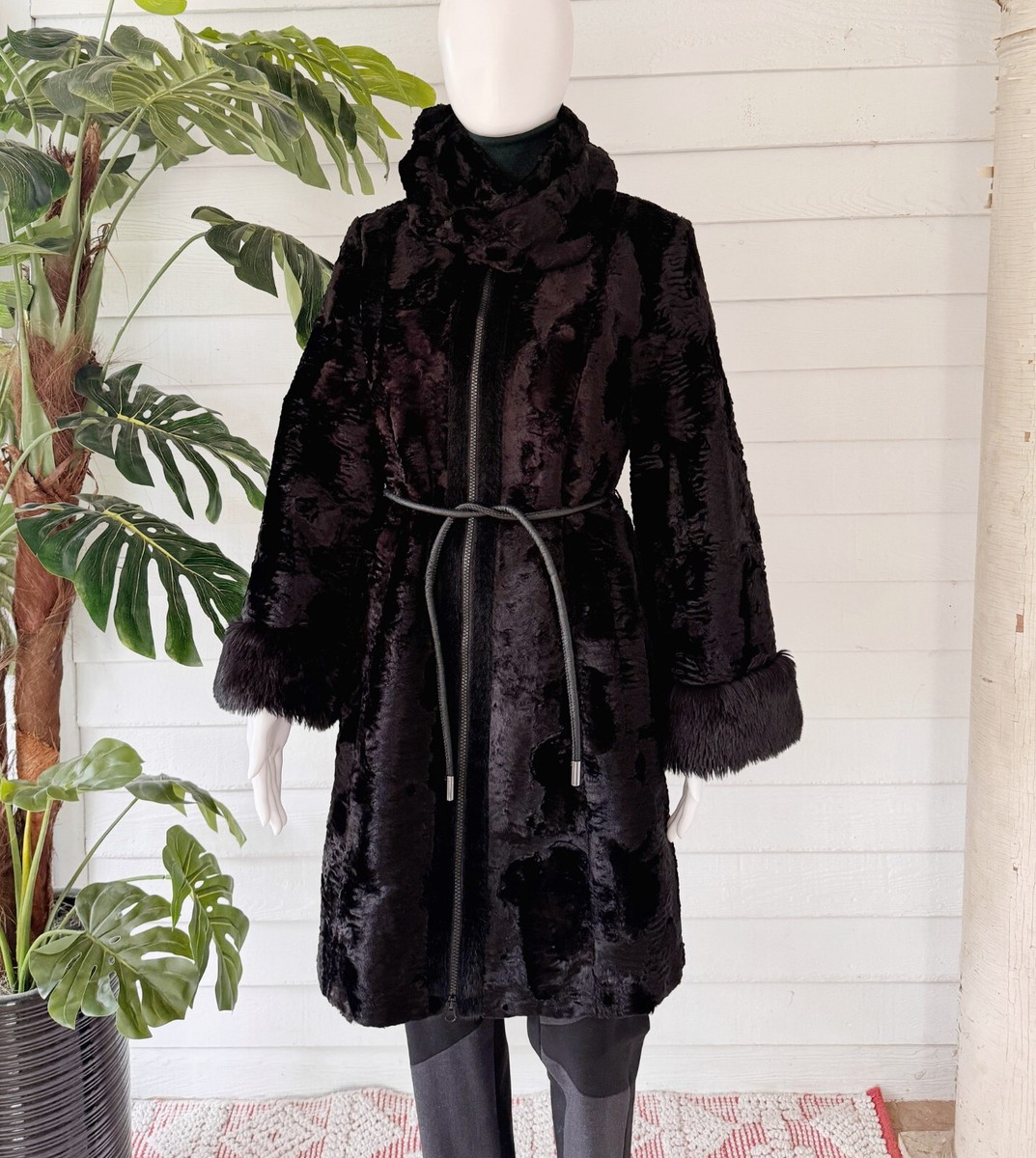 Faux Fur Coat Black Zipper Front Vintage Inspired SZ M | eBay