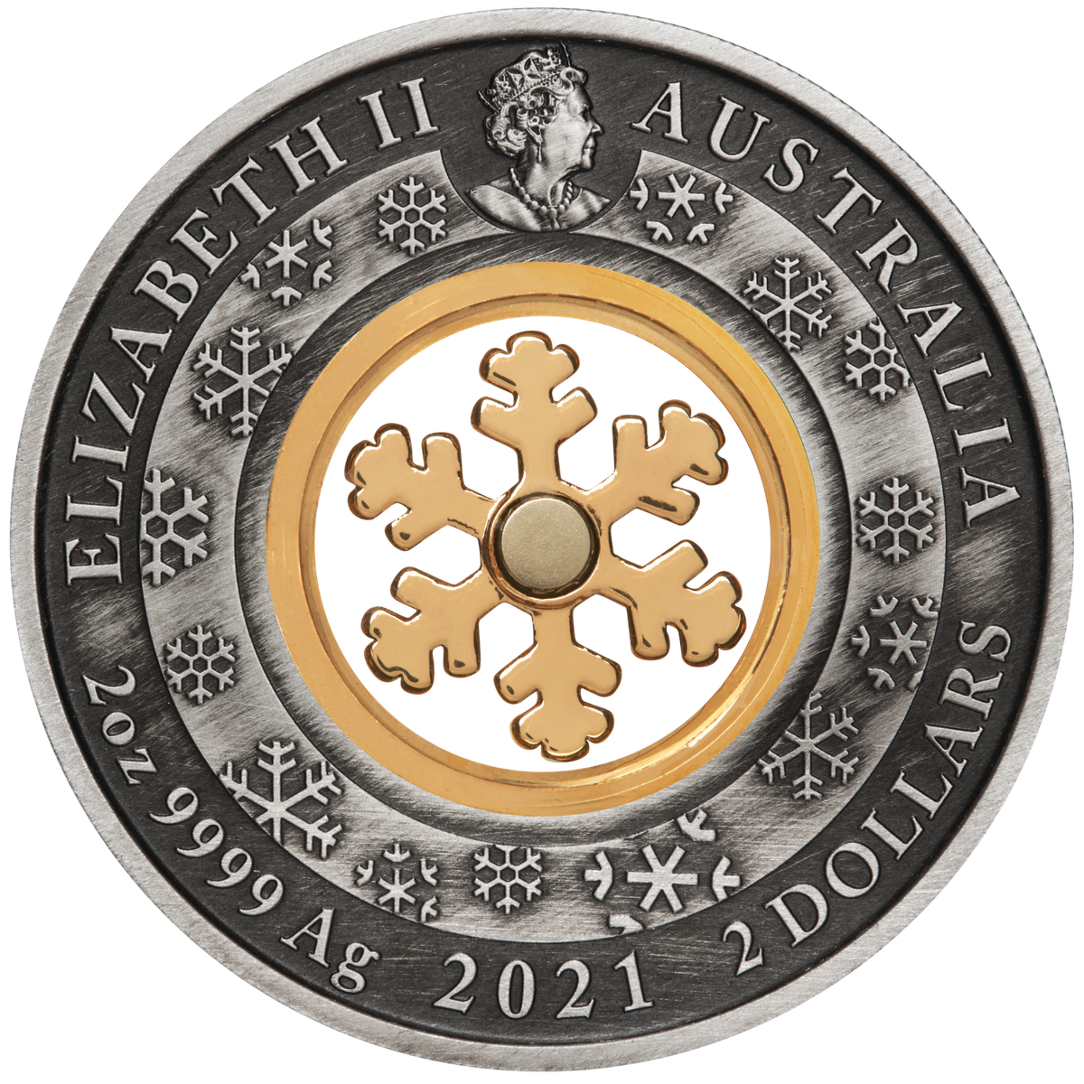2オンス銅貨 2021 CHRISTMAS WONDERLAND $2 2oz Silver Antiqued Coin 24k