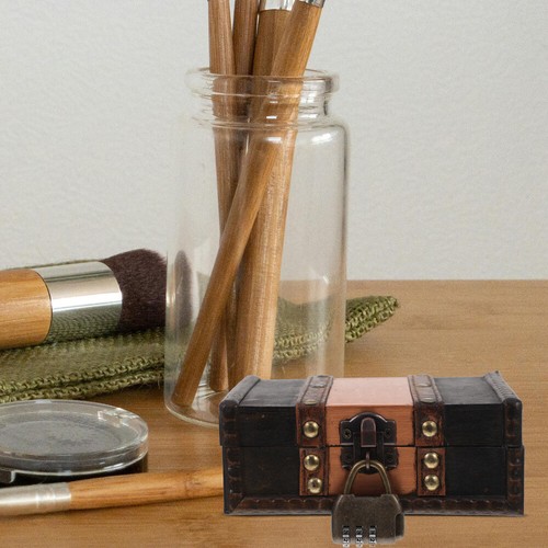 Kleine Schatztruhe aus Holz, antike Schmuckschatulle aus Holz, abschließbare - Bild 10 von 12