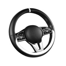 Cubierta de volante antideslizante para coche 38 cm volante de cuero PU negro/blanco