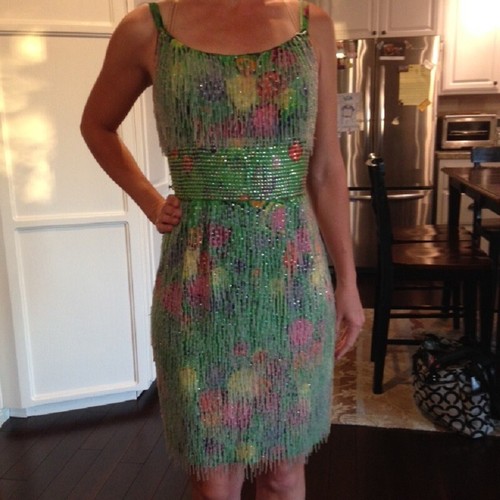 Handmade beaded dress with multicolored crystals Sz S