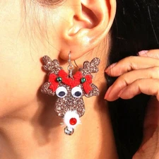 Reindeer Earrings, Holiday, Christmas Large Sparkly Novelty Light Weight Dangle