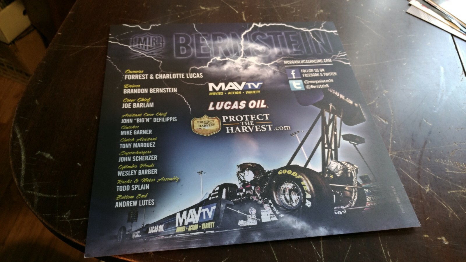 NHRA BRANDON BERNSTEIN MAV TV LUCAS OIL  9X9 DRAG RACING HANDOUT