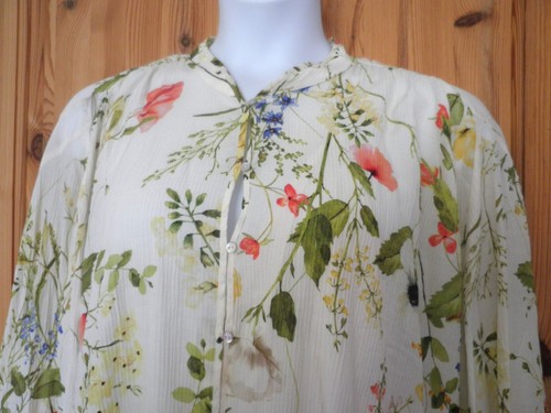 H&M Curve Size 26/28 2XL Oversized Crinkled Maxi Dress Cream/Floral Long Sleeve - Picture 3 of 9