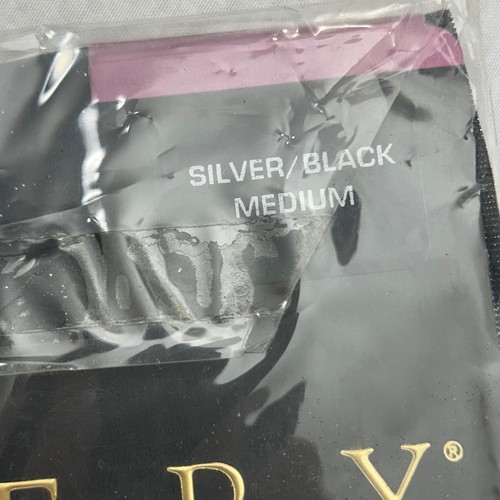 Gallery Collection Sheer Caress Metallic Thigh High Stockings Silver Black Med - Picture 3 of 8