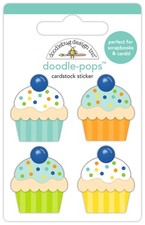 Doodlebug Stickers Doodle-Pop 3D Sweet Cakes Cupcakes Frosting Sprinkles Blue