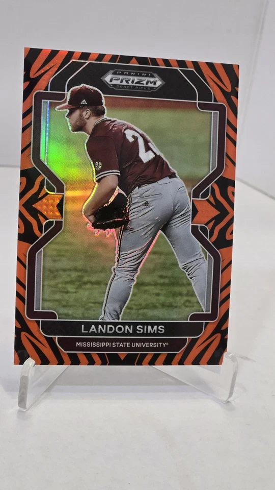 🚨2022 Prizm Landon Sims RC⚾️CHROME TIGERSTRIPE REFRACTOR NUMBERED 47/99🚨SP🚨🚨 - Image 3 of 4