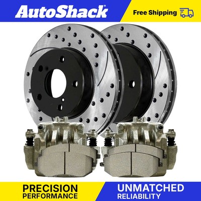 Front Brake Calipers Pads Drilled Slotted Rotors for Subaru Outback Forester