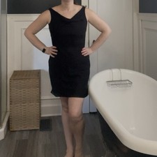 Vintage 90'2 Y2K Era JUMP Wendye Chaitin Little Black Slip Dress Tie Back Med 6