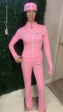 Women  s Pink Two Piece Tracksuit Set Large Zip Up Jacket Flare Pants Lounge New