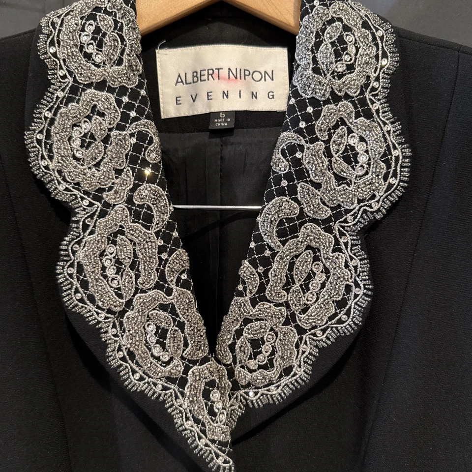 VINTAGE Chic 80’s Albert Nippon Evening Jacket Black Sz 6 Embroidered - Image 3 of 4
