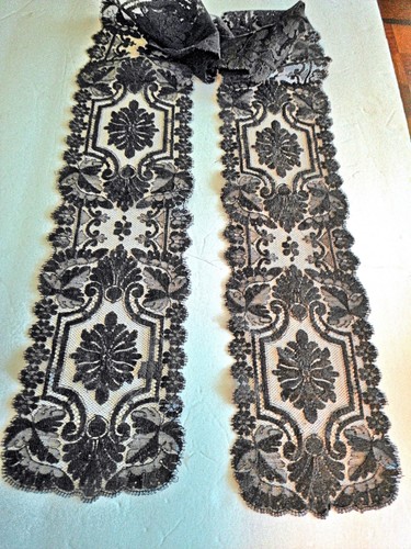 Antq Lappet Lady's Scarf 57" Black Chantilly Lace Floral Mourning