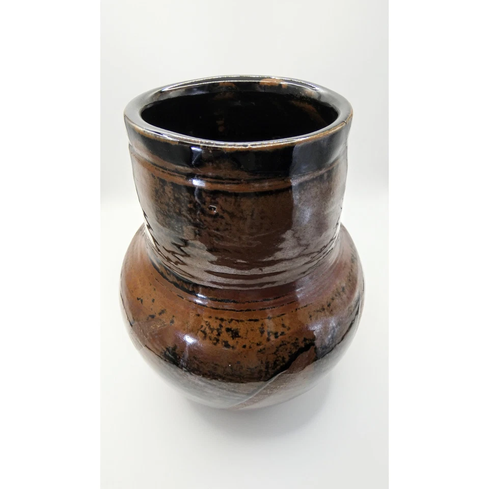 Signed Studio Pottery Vase | Hand Thrown Modernist Art | Brown Black Glaze - Image 2 of 4