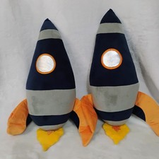 Huntington Home Rocket Ship Plush Pillows Set of 2 Space Theme Navy Orange 17"