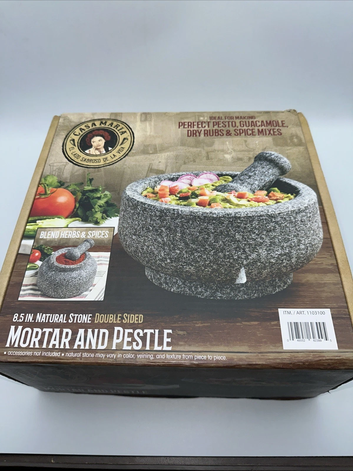 Casa Maria 8.5 Inch Natural Stone Double Sided Mortar & Pestle New