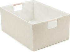 Foldable Fabric Storage Basket for Shelves, Linen Decorative Storage Bin with Wo