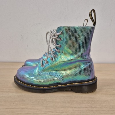 Dr. Martens 1460 Pascal schillernd blau Meerjungfrau weiches Leder Stiefel Größe UK 4