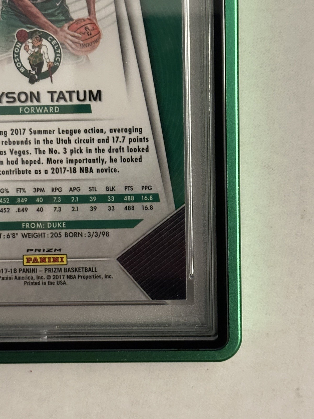 2017-18 Jayson Tatum Panini Prizm Green Prizm Rookie #16 PSA 9 view 9
