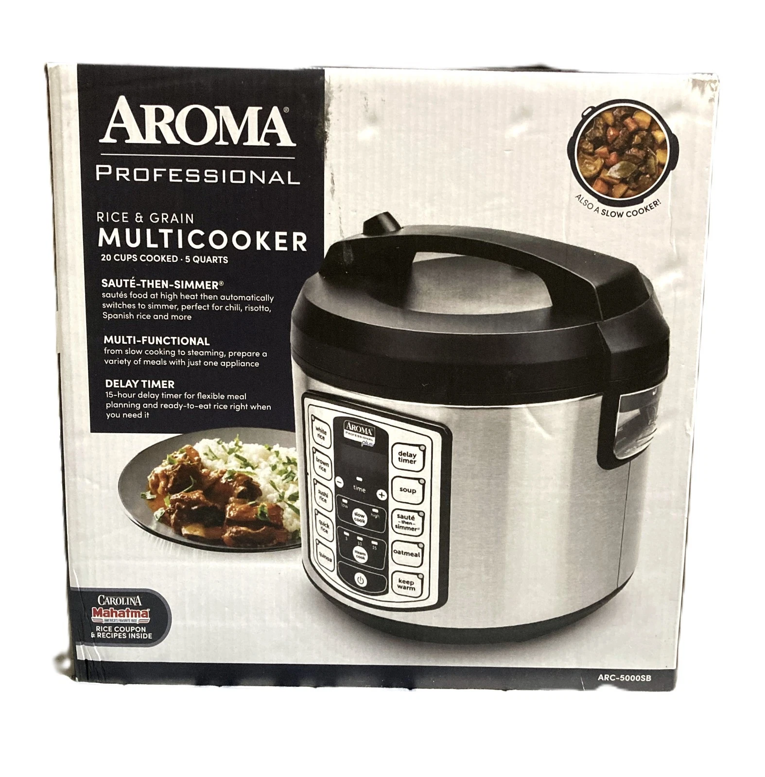 Aroma Professional 20-Cup Rice & Grain Multicooker ARC-5000SB Slow Cooker