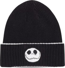The Nightmare Before Christmas Beanie Pom-Jack Face Badge Cap Black One Size