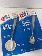 80 s NOS Vtg The First Years Soft Bite Spoon Stainless Feeding Spoon Lot 2 USA