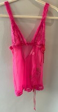 Victoria  s Secret Vintage Y2K Sheer Mesh Chemise XS Pink Lace Embroider Floral