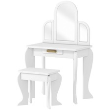 HOMCOM Kids Dressing Table Set Kids Vanity Set w/ Drawer, Mirror - White