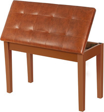 Elegant Solid Wood Piano Bench with Storage  Padded Cushion, Brown/Black