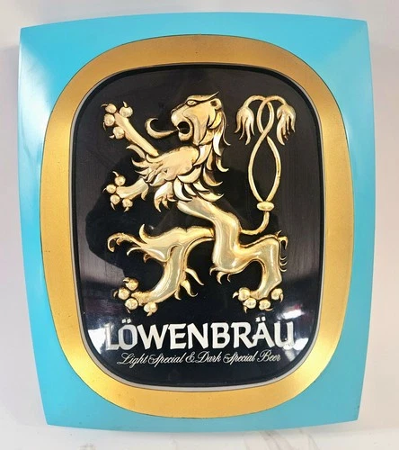 Vintage Lowenbrau Beer Light Special Dark Special Plastic Sign 18x15" Working