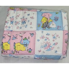 Handmade Patchwork Baby Quilt Nursery Pink Blue Animal Print Elephants Vintage