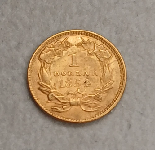 Gold 1.6g,  0.048 troy oz, 90% gold 1854 Indian Princess Head  dollar  TP-0852