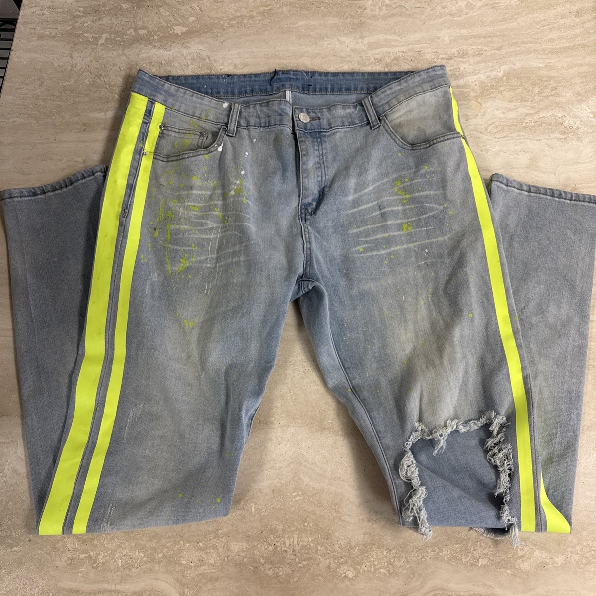 amiri jeans paint splatter lime green size 40 men's | eBay
