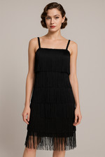 AMSCAN BLACK STRAPPY TASSLE FLAPPER/GATSBY BODYCON DRESS SIZE 12