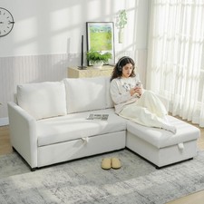 DecHome Divano Letto Angolare 3 Posti Moderno in Tessuto 192x148x86 cm Crema