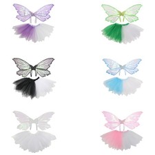 Womens Tulle Skirt Fashion Two-piece Set Stage Show Butterfly Fairy Wings Party