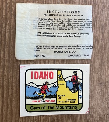 VTG NOS USA 50er 60er TOURIST WASSERRUTSCHE AUFKLEBER IDAHO KARTE HOT ROD AMERIKANISCHES AUTO