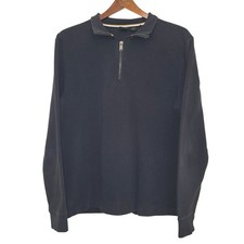 Hugo Boss Quarter Zip Pullover Black Textured Ribbed Cotton Jersey L
