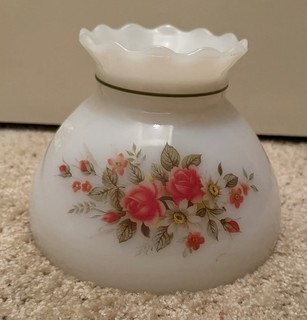1 WHITE MILK GLASS Hurricane Globe/Lamp Shade With Floral Design